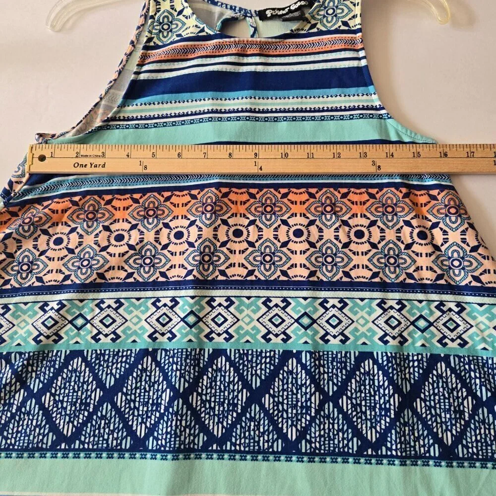 Planet Gold Girl Blue Navy Rugby Combo Multi-Color Keyhole Back Flare Dress Sz S